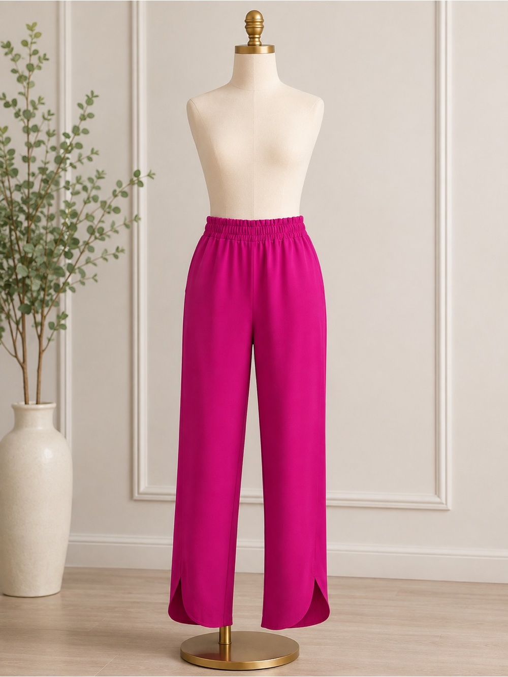 A New Day Women’s Pink Magenta Pull On Pants Elastic Waist Wide Leg Size M